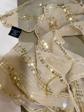 Elegant Beige Scarf with Gold Sequin Trim